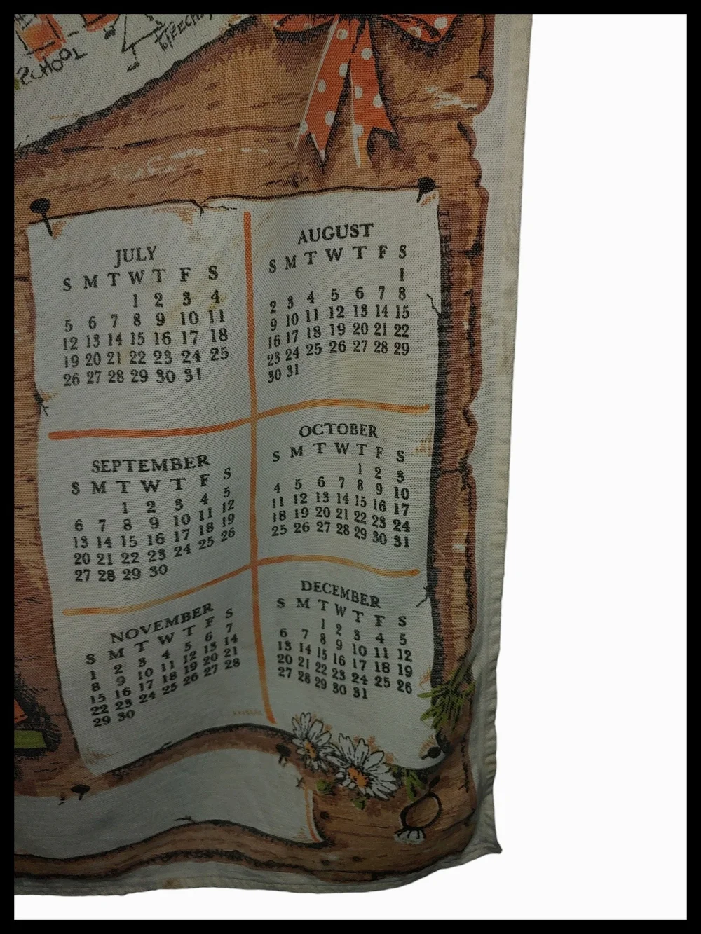 Vintage 1964 Printed Calendar Tea Towel
